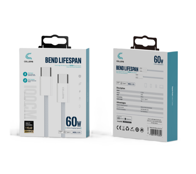 כבל קלוע Type-C to Type-C 60W