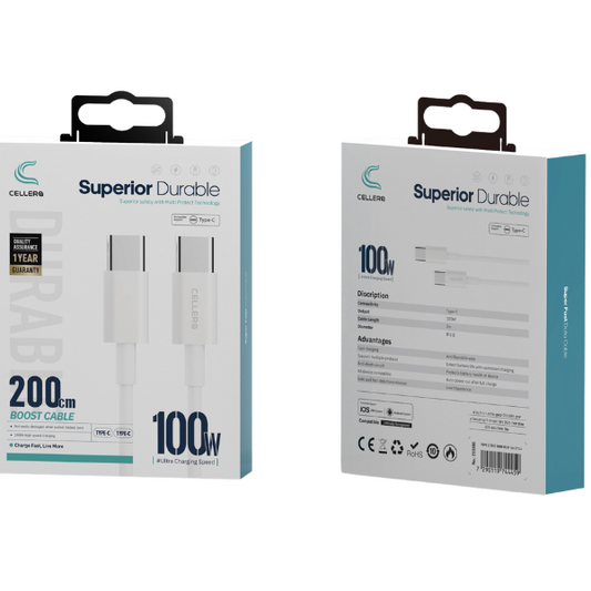 כבל טעינה מהיר 100W Type-C to Type-C – אורך 2M