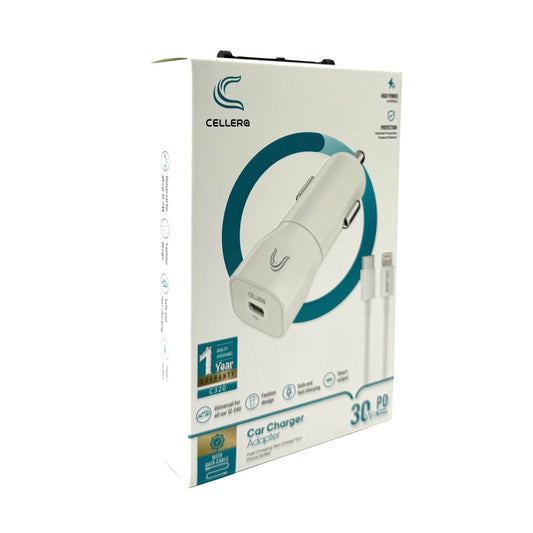 מטען רכב CELLERA GaN 30W PD כולל כבל (iPhone / Type-C)
