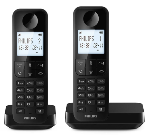 טלפון אלחוטי Philips D2702B/25 – שתי שלוחות