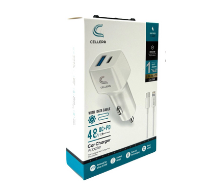 מטען רכב CELLERA GaN 48W PD+USB כולל כבל (iPhone / Type-C)