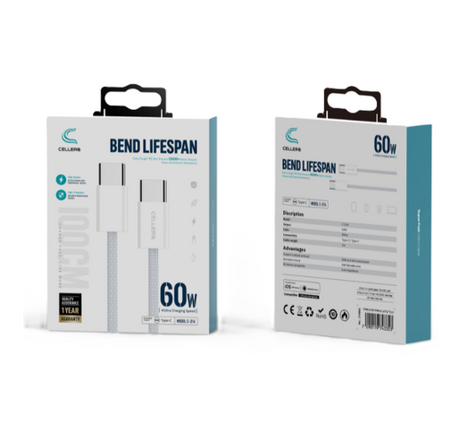 כבל קלוע Type-C to Type-C 60W